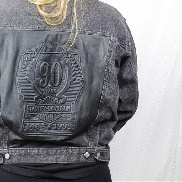 harley davidson denim and leather jacket